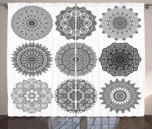 Штора ABAKUHAUS в восточном деревенском стиле, мандала в османском стиле, универсальная ленточная штора для гостиной с петлями и крючками, 280 x 225 см, белая и черная Abakuhaus