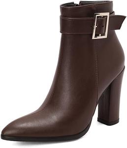 Элегантные женские ботильоны MRKEWUNEY с среднем каблуком и боковой застежкой-молнией, 98 Brown