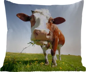Подушка для улицы - Корова - Животные - Цветы - Трава - 50x50 см - Водонепроницаемая - Подушка для отдыха - Удобная - Подушка с рисунком MuchoWow