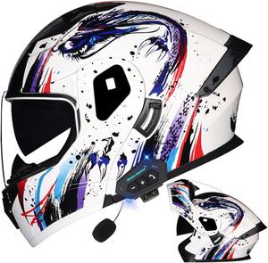 Шлем мотоциклетный AAREG Bluetooth с двойным козырьком, белый / черный