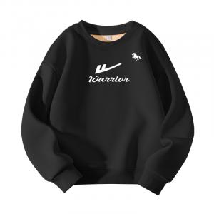 Детский свитшот с круглым вырезом утолщенный WARRIOR, черный horse english+черный horse silhouette k