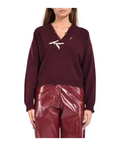 Вязаный шерстяной пуловер с V-образным вырезом A Paper Kid, коричневый