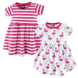 Платье для девочки Infant and toddler cotton с коротким рукавом, 2pk, bright flamingo, 3-6 months Hudson Baby