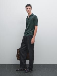 Трикотажная рубашка-поло с V-образным вырезом Massimo Dutti, Sea Green