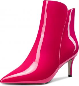 Женские ботильоны Aachcol, короткие сапожки, зауженный носок, на молнии, стойкий каблук средней высоты, лаковая кожа, 2,5 дюйма, Magenta Red C