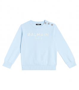 Толстовка из хлопкового джерси с логотипом Balmain, синий