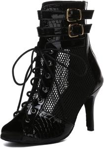 Женские танцевальные ботильоны с сеткой и шнуровкой, с молнией, для бальных, латинских и сальса танцев MGM-Joymod, L615 Black