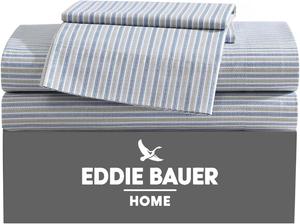 Комплект постельного белья Eddie Bauer из хлопкового перкаля, размер Full, Crisp & Cool Home Decor (в полоску, темно-синий/зеленый, размер Full), Ticking Stripe Navy/Green