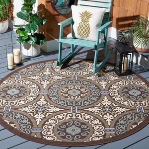 Ковер SAFAVIEH, 244 x 244 см, Veranda Collection, Chocolate & Cream, для помещений и улицы, Waterproof, легко чистится, идеально для патио, заднего двора, прихожей (VER055-0621-8R)