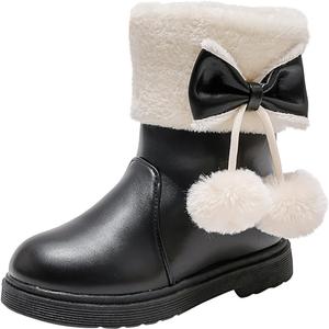 Ботильоны с бантом, искусственный мех, уютная плюшевая подкладка, зимние короткие ботинки, термо, пушистые зимние ковбойские сапожки Generic, Black