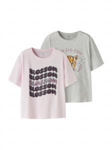 NAME IT Футболка в крапчатом сером и розовом цвете