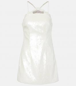 Мини-платье с бантом и пайетками Self-Portrait, кремовый
