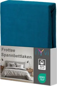 Простыня на резинке DreamScience Terry Cloth 90x200 - 100x200 см Petrol для матрасов высотой до 22 см - теплая и уютная, хорошо впитывает влагу, быстросохнущая NYVI