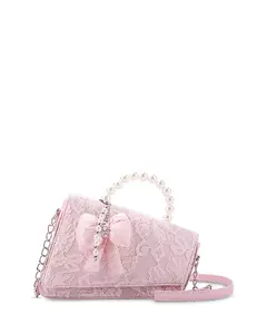 Девичья кружевная сумка через плечо с жемчужным узором и бантом Omg Accessories, розовый
