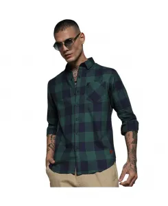 Мужская рубашка в клетку Buffalo Check цвета темно-синего и лесного зеленого Campus Sutra