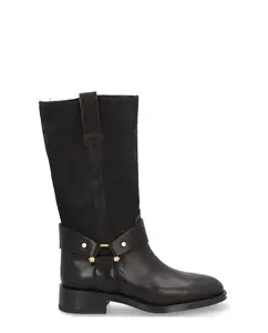 Женские сапоги из телячьей кожи и детского шелка с противоскользящей подошвой и молнией Alpe, черный