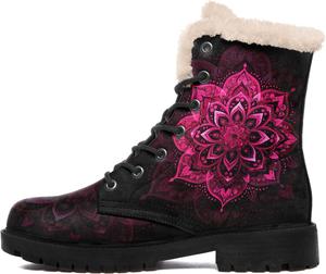 Женская мода Зимние ботинки Мужские стильные мотоциклетные снежные боевые ботинки Водонепроницаемые с меховой подкладкой Унисекс Ботильоны AWSOLE, Brown/Pink/Black