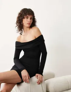 Черное облегающее платье мини с открытыми плечами Oh Polly