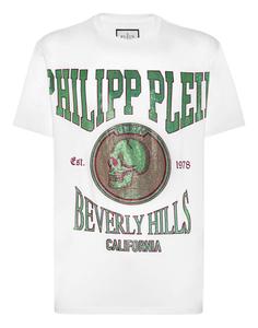 Футболка с круглым вырезом SS со стразами PHILIPP PLEIN, белый