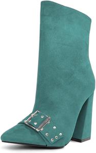 Женские ботильоны FOWT с заостренным носком и ремешком на пряжке, боковая молния, массивный высокий каблук, элегантные ботильоны, размер 4-16 US, Teal