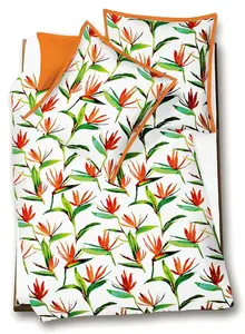 Постельное белье Mako-Satin 155x220 Flowers Strelitzia white green orange 113694-09 Fleuresse