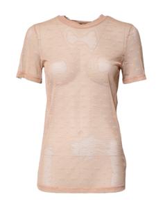 Бежевый нейлоновый прозрачный топ с логотипом и монограммой, круглый вырез Dolce & Gabbana