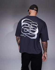 Свободная футболка оверсайз с принтом на спине в угольном цвете ASOS DESIGN