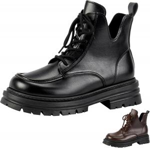 Женские кожаные ботинки Zeberfi с шнуровкой, массивной подошвой и высоким каблуком типа «челси», модные с круглым носком, платформой, низким массивным каблуком, повседневные ботильоны, удобные и легкие боевые ботинки, Black