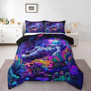 Erosebridal Комплект постельного белья Universe Astronaut с галактическим принтом, сине-фиолетовый, для детской комнаты, Purple Blue