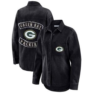 Женская черная джимовая куртка-рубашка oversize с полной застежкой green bay packers Wear By Erin Andrews