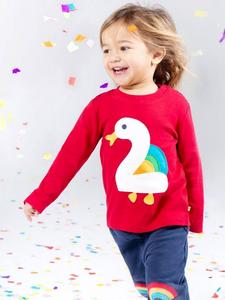 Детская футболка Magic Number 2 из органического хлопка Frugi, Tango Red/Multi