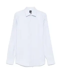 Рубашка приталенного кроя из полосатой ткани, смесовой с льном. Hugo, синий