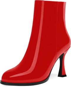 Женские милые лакированные ботильоны WAYDERNS с круглыми носками, на высокой шпильке 3,3 дюйма для свиданий, Red