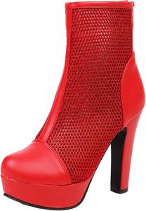 Женские сетчатые ботильоны на платформе с круглым носком и молнией BULVJ, Red