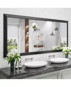 Зеркало для ванной комнаты, настенные зеркала в металлической раме толщиной 72 x 32 дюйма для установки над раковиной, в спальне, гостиной, прихожей, прямоугольные настенные зеркала черного цвета (горизонтальные/вертикальные) Amorho, black