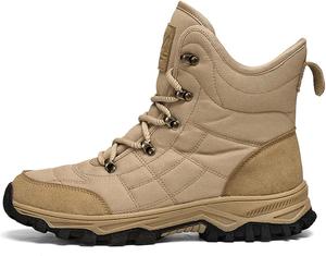 Зимние кожаные водонепроницаемые снегоступы с теплой меховой подкладкой и противоскользящие походные ботинки для улицы Generic, хаки