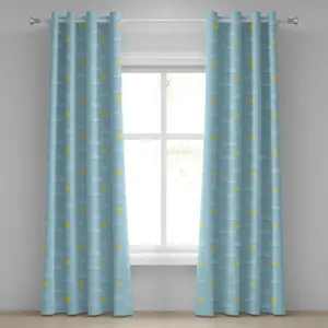 Желто-синяя штора на люверсах ABAKUHAUS с милым рисунком облаков и солнца с вертикальными полосками, дизайн детской комнаты в горошек, декоративные двухпанельные шторы, 280 см x 225 см, бледно-голубой и желтый цвет Abakuhaus