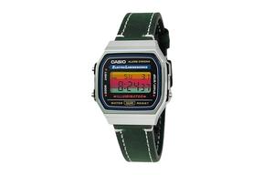CASIO Мужские часы Retrofit Series с кварцевым механизмом и ремешком из натуральной кожи, черный циферблат