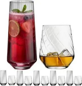 Набор из 12 стаканов для питья IMPERIAL. Текстурированные ребристые стаканы из хрустального стекла, 420 мл и 430 мл. Стаканы для воды Лондон/Кали. IMPERIAL glass