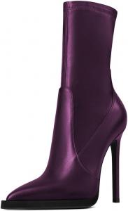 Женские ботильоны Zszszsu с носком зауженной формы, свободной посадкой, на высоком каблуке-стилетто, с платформой, средней высоты, с резиновым подъемом, для платья, осенние праздничные туфли, размеры 4-16 US, Purple