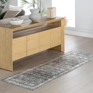 Ковер nuLOOM, 77 x 244 см, с моющейся в стиральной машине поверхностью Waterproof Spill Proof, противоскользящей основой и устойчивостью к пятнам для гостиной, спальни, кухни, столовой, цвет Rania Grey