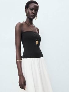 Платье луиджи без бретелей с эффектом балона из хлопковой смеси Mango, Black