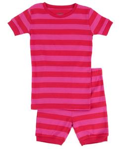 Детская хлопковая двухсекционная праздничная пижама из полосатой ткани с коротким рукавом, состоящая из двух частей Leveret, Red & pink
