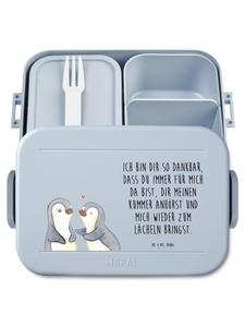 Mr. & Mrs. Panda Бокс для бенто с изображением пингвинов и надписью, выполненный в пастельно-голубых тонах