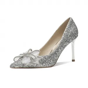 Женские туфли на тонком каблуке и высоком каблуке Dawei's house, Silver 6Cm