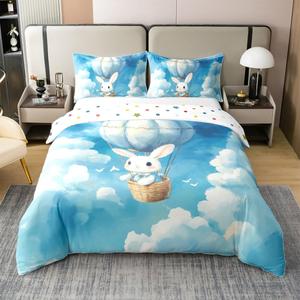 Erosebridal Комплект постельного белья Hot Air Balloon из 100% хлопка с милым принтом воздушных шаров и облаков, White Blue