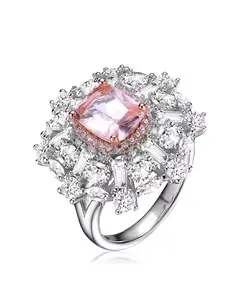 Кольцо из стерлингового серебра с родиевым покрытием и зеленым кубическим цирконием Genevive, pink