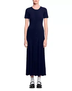 Вязаное платье-макси с короткими рукавами Sandro, синий