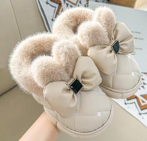 Ботинки Women's Cute Bowknot Design Plush Lined Slipper, Winter Warm Anti-Skid Waterproof Thick Sole House Boots, Casual Comfortable Furry Bow Slippers Hhhchpm, White