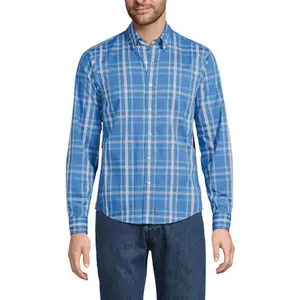 Мужская рубашка с длинным рукавом для путешествий Lands' End, цвет blue almond plaid